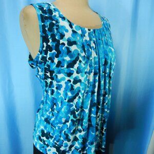 Calvin Klein Turquiose Print Pleated Neck Sleeveless Size PXLG Career Top EUC